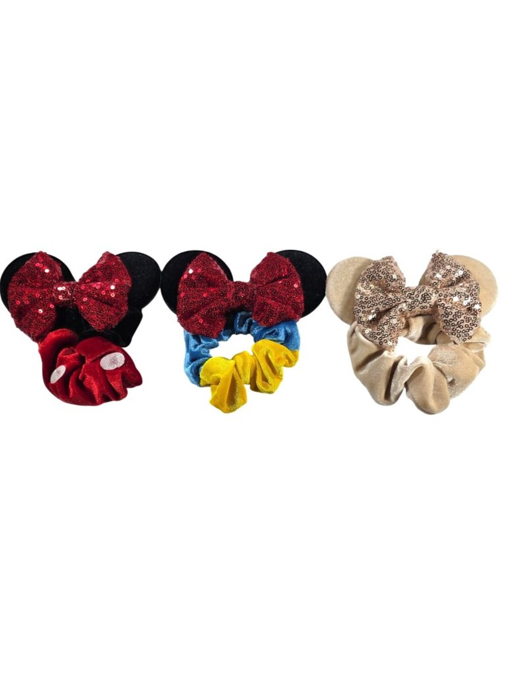 Minnie Inspired Sequin Bow Scrunchies Mouse Ears Set Of 3 Hair Accessories